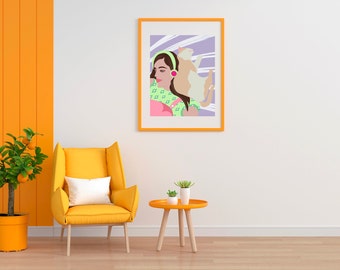 Woman and Cat Art Print: Colorful Portrait, Limited Edition (8x10 Unframed)