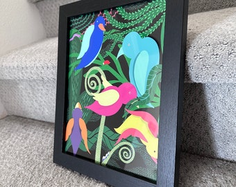 Birds of Paradise Art Print: Framed Tropical Wall Decor (8x10 inches)