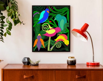 Birds of Paradise Art Print: Tropical Forest Wall Decor (8x10 inches)