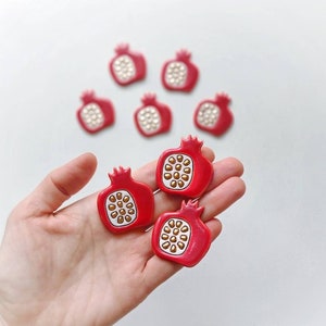 Red pomegranate with gold grains handmade ceramic brooch