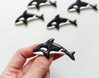 Orca Killer whale handmade ceramic brooch