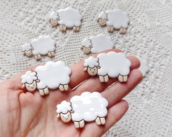 White lamb handmade ceramic brooch