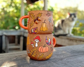 Colorful fall handmade ceramic mug