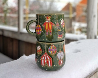 Circus handmade ceramic mug with gold dots