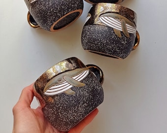 Whales handmade ceramic mug with 12K gold