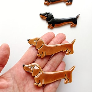 Dachshund dog handmade ceramic brooch