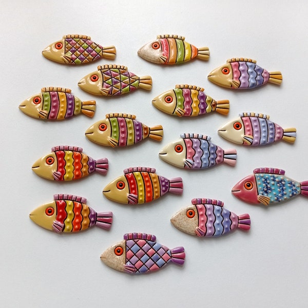 Colorful fish handmade ceramic brooch