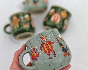 Circus handmade ceramic mug with gold dots