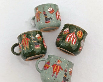 Circus handmade ceramic mug with gold dots