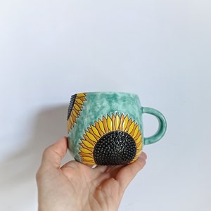 Zonnebloemen handgemaakte keramische mok afbeelding 5