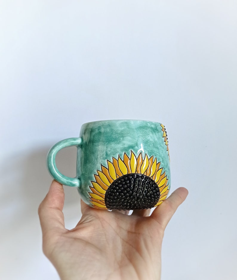 Zonnebloemen handgemaakte keramische mok afbeelding 3