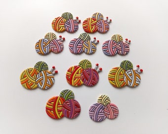 Colorful yarn handmade ceramic brooch