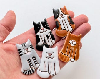Black Cat Pin OR Magnet - Handmade Polymer Clay Brooch, Fridge Magnet ...