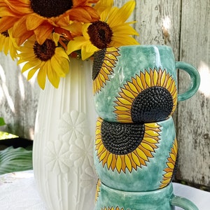 Zonnebloemen handgemaakte keramische mok afbeelding 8