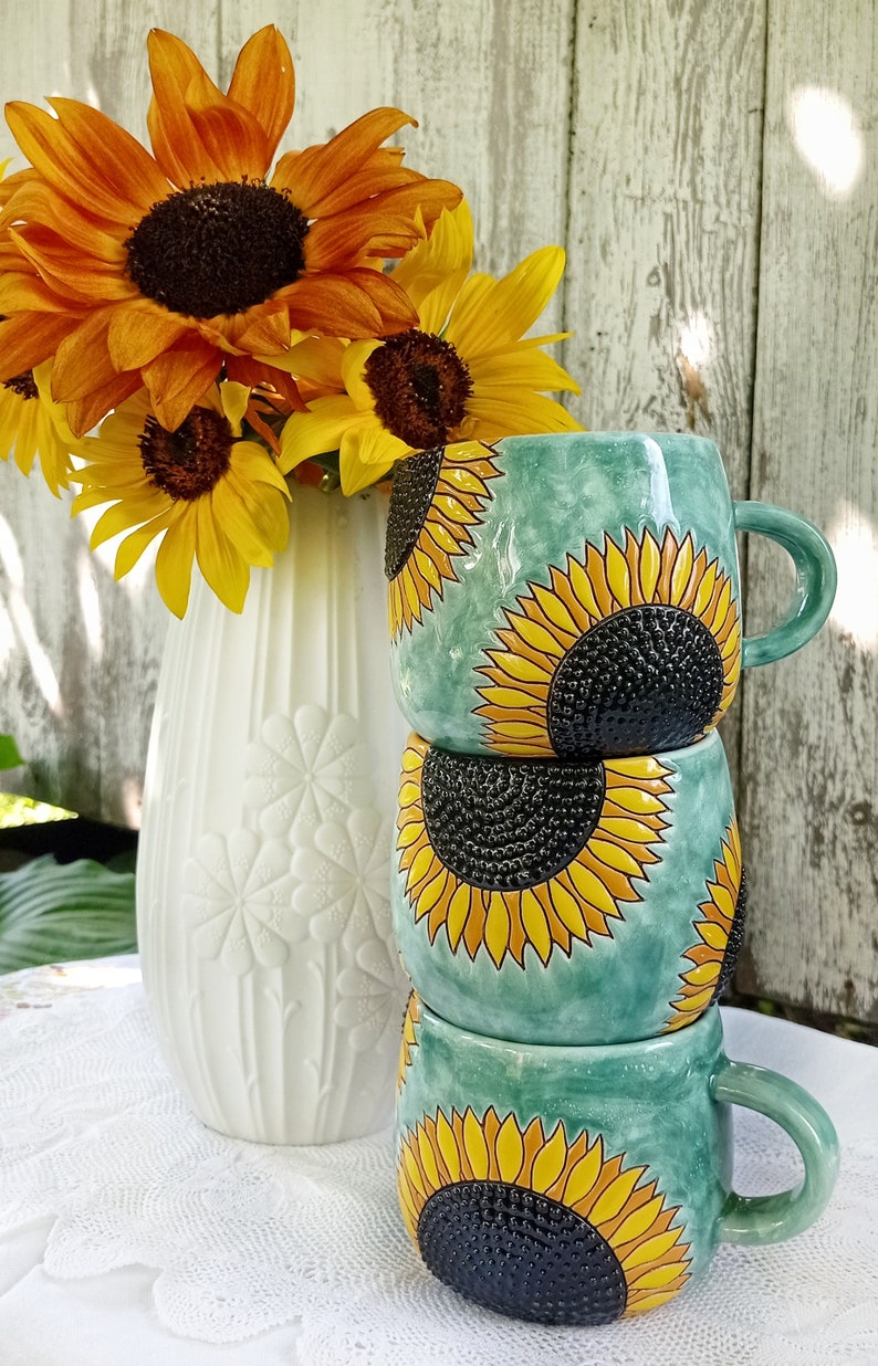 Zonnebloemen handgemaakte keramische mok afbeelding 8