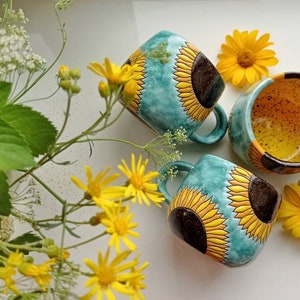 Sunflowers handmade ceramic mug image 10