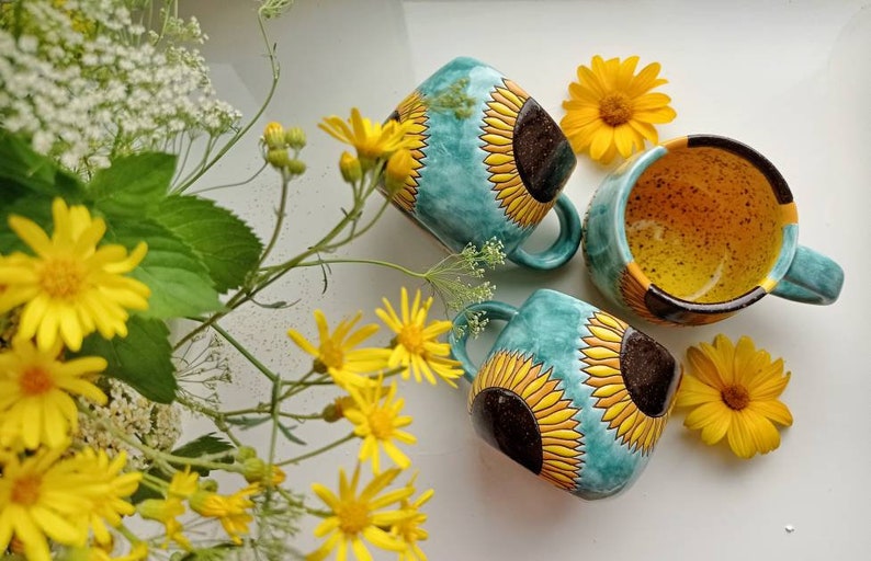 Sunflowers handmade ceramic mug image 10