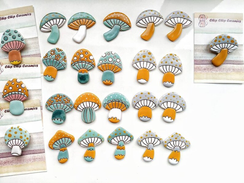 Colorful Mushroom Handmade Ceramic Brooch Etsy