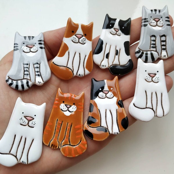 Cat handmade ceramic brooch