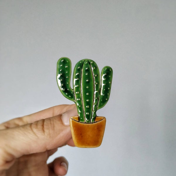 Cactus handmade ceramic brooch