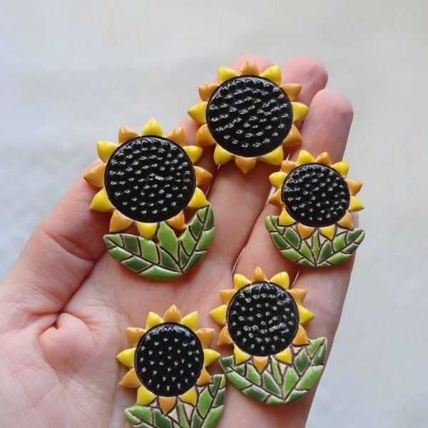 Sunflower decorative handmade ceramic buttons