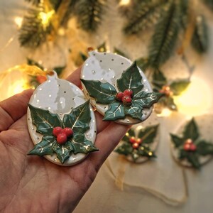 Ceramic Christmas Ornament with acebo and gold dots, Christmas decor image 9