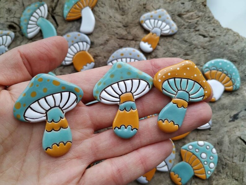 Colorful Mushroom Handmade Ceramic Brooch Etsy