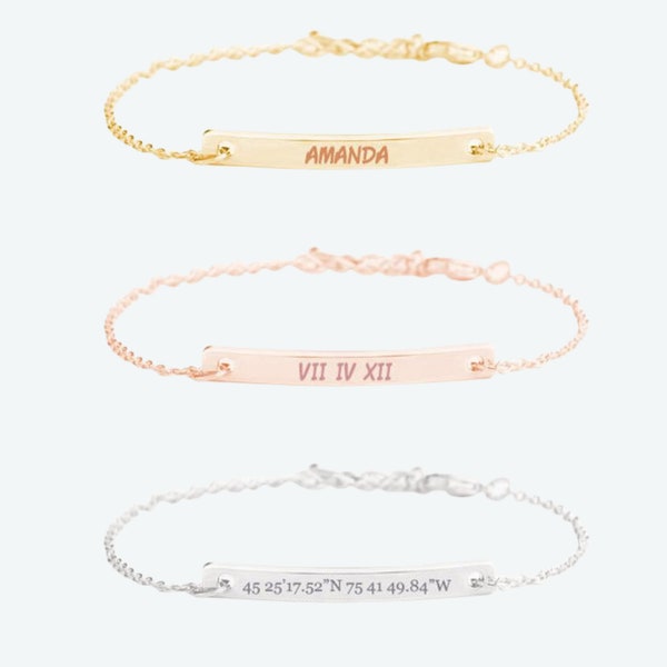 18K plated Personalized bracelet-Gift for Mom-Custom Coordinates Bracelet- Engraved Bracelets For Women-Personalized bracelet