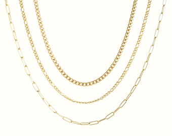 3 in 1, 18k Layered Snake Chain Halskette, 18k Curb Kette gold, Halskette, Figaro Halskette, Zierliche Halskette, minimalistisch, Kabel Halskette