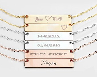 valentines gift for her Personalized Bar Necklace Custom Name Graduation gift Women Name Necklace Name Plate Necklace Initial Necklace
