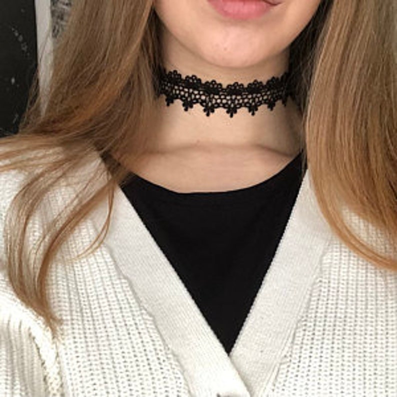 Black lace choker with silver clasp on a model - pyrado jewelry store

 black lace choker necklace