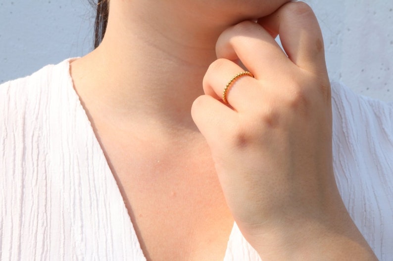 18k beaded Gold  Ring • Dainty Band Minimalist • Stackable Simple Minimalistic • 18k Gold Band • Dainty 18k Ring • gifts for her- pyrado jewelry store