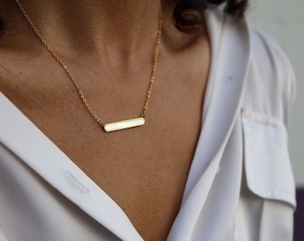 18k Whitestone Bar Necklace, 18k Rolo chain, necklace gold, Charm necklace gold,  bold charm necklace, dainty chic, minimalist  necklace