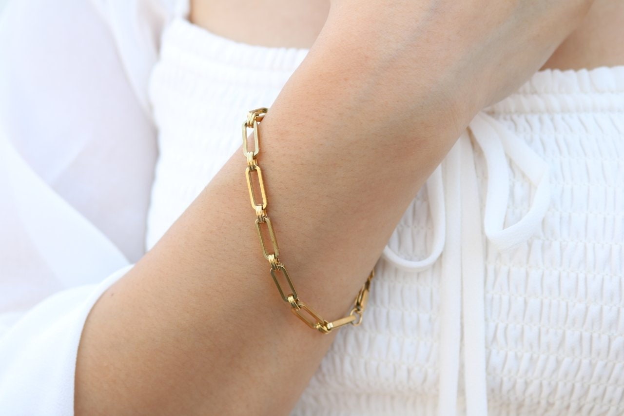 18k Gold Paperclip Bracelet Links18k Gold Chain Everyday Quality 18k Jewel  simple Minimalist Bridesmaid & Wedding Bracelet Gift - Etsy