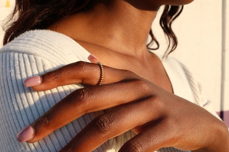 18k beaded Gold Ring Dainty Band Minimalist Stackable Simple Minimalistic 18k Gold Band Dainty 18k Ring gifts for her image 1