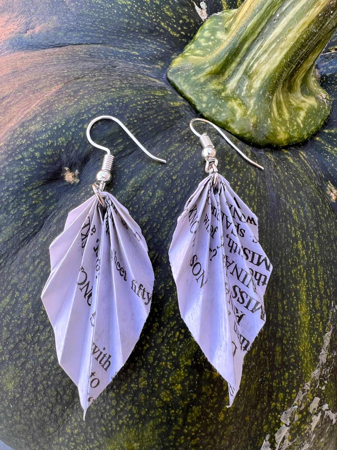 Origami Leaf Earrings Recycled Book Paper, Handmade Lightweight, Gift