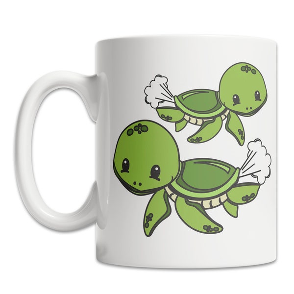 Farting Sea Turtle Mug - Cute Sea Turtle Mug - Turtle Lover Gift Idea - Funny Turtle Gift Mug - Sea Turtle Gag Gift - Animal Farting Mug