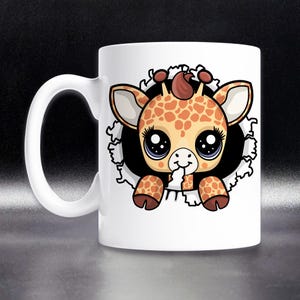 Cute Giraffe Mug, Giraffe Lover Gift, Kawaii Giraffe Coffee Mug, Zoo Animal Mug, Baby Giraffe Cup, Giraffe Chewing Hole Mug