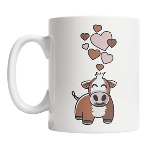 Hereford Cow Mug - Cute Cow Lover Mug - Hereford Lover Coffee Mug - Hereford Cow With Hearts Mug - Cute Cow Mug - Hereford Cow Gift Mug