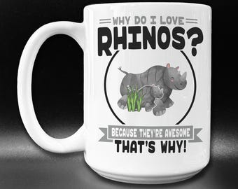 Cute Rhino Coffee Mug, Funny Zoo Animal Lover Gift
