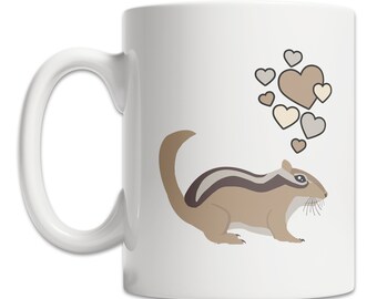 Cute Chipmunk With Hearts Mug - Cute I Love Chipmunks Mug - Cute Chipmunk Gift Idea - Funny Chipmunk Mug - Cute Chipmunk Lover Mug