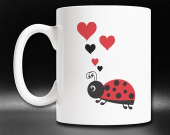 Ladybug Mug, Whimsical Hearts, Gardener Gift