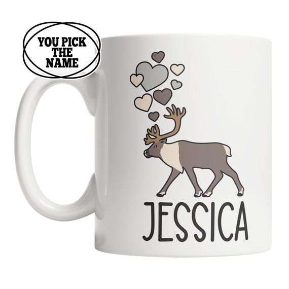 Personalized Caribou Mug: Custom Reindeer With Hearts - Etsy