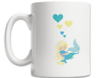 Yellow Hair Mermaid Coffee Mug - Love Mermaids Mug - Cute Mermaid Mug - Pretty Mermaid Gift - Blonde Mermaid Mug - I Love Mermaids