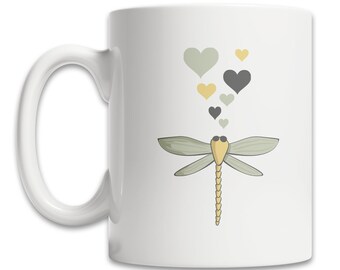 Cute Dragonfly Mug - Dragonfly Lover Mug - Fun Dragonfly Gift - I Love Dragonflies Gift - Dragonfly on Mug - Dragonfly with Hearts