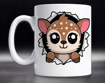 Kawaii Deer Mug: Adorable Cartoon Fawn, Deer Lover Gift