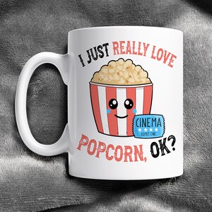 Popcorn Lover Mug, Cute Popcorn Gift, Movie Night Gift, Movie Popcorn Mug, I Love Popcorn Coffee Cup, Popcorn Themed Mug