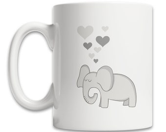 Baby Elephant Mugs - Elephant Lover Mug - Cute Elephant Mug - Elephant Gift - I Love Elephants Gift - Elephant with Hearts Mug