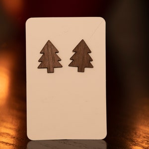 Wood Christmas Tree Stud Earrings | Christmas Earrings