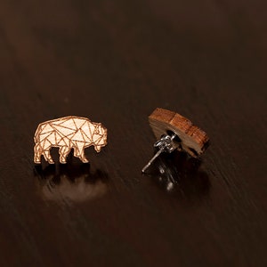 Wood Geometric Buffalo Stud Earrings